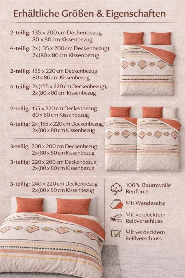 Leonado Vicenti Wendebettwäsche Baumwolle Ethno Beige Terrakotta - Bild 4