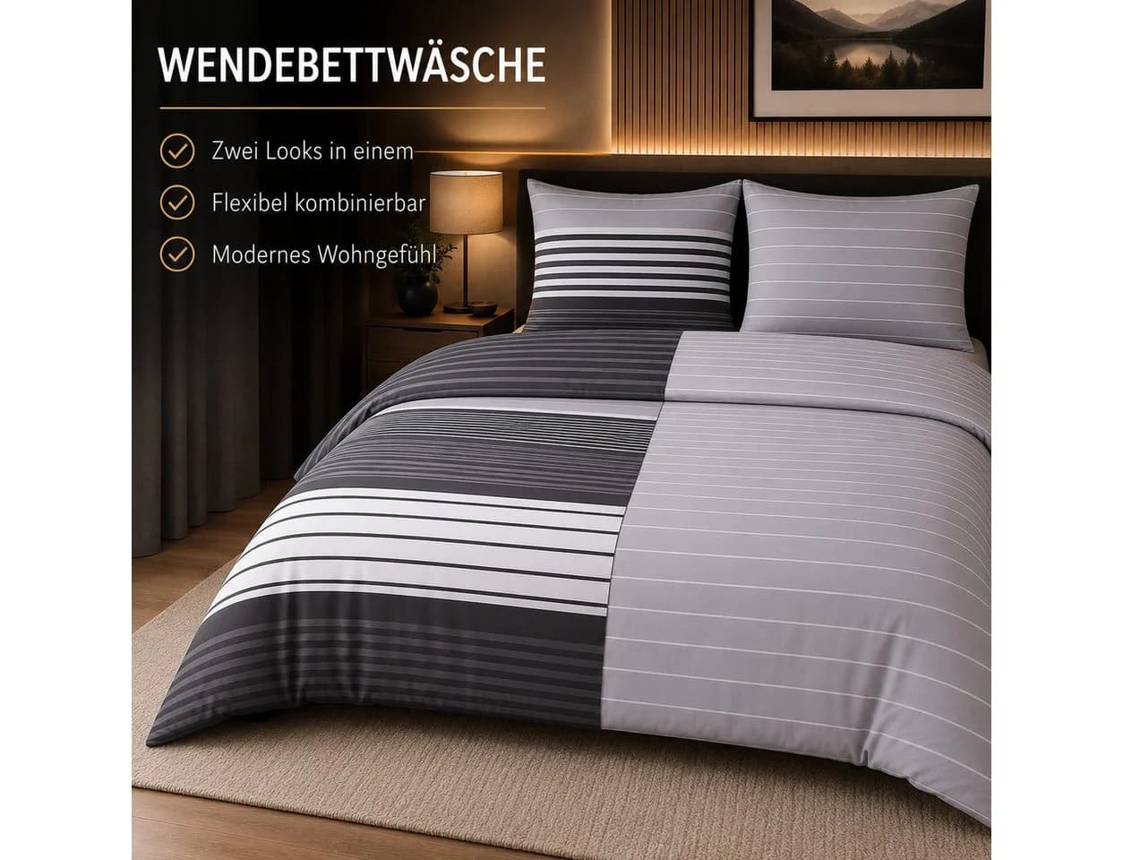 Leonado Vicenti Wendebettwäsche Set Grau/Weiß Gestreift Renforcé - Bild 4
