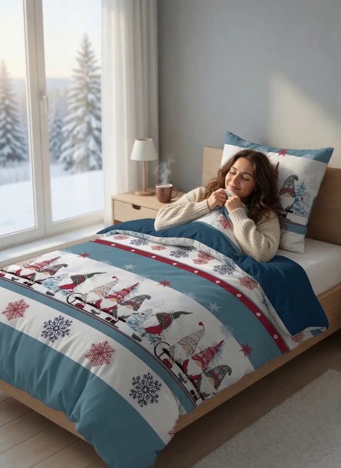 Leonado Vicenti Bettwäsche Feinbiber 2-teilig Winterdesign Blau/Weiß
