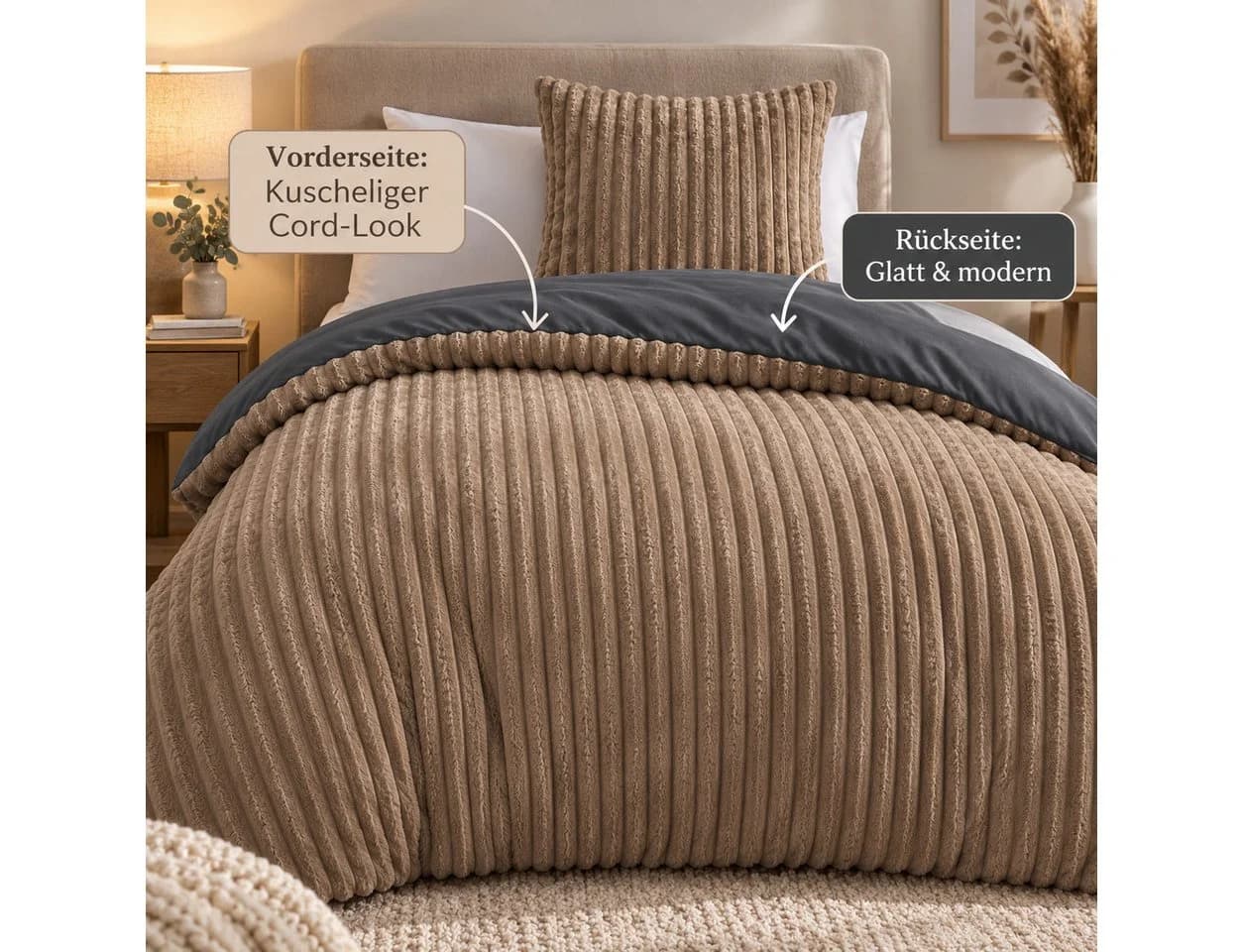 Leonado Vicenti Bettwäsche Teddyplüsch Cord Optik Fleece 4-teilig - Bild 4