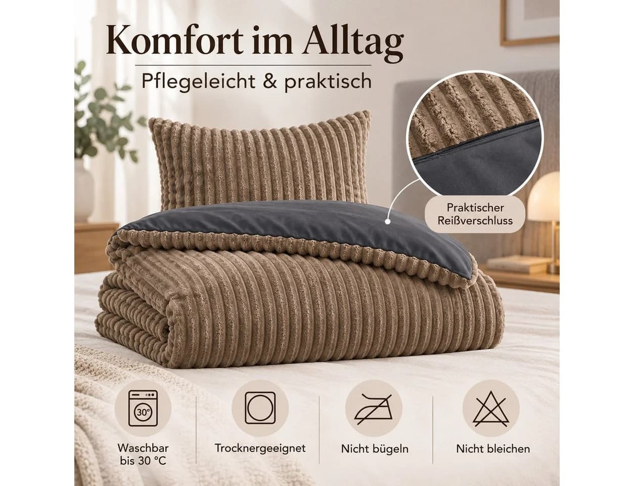 Leonado Vicenti Bettwäsche Teddyplüsch Cord Optik Fleece 4-teilig - Bild 5