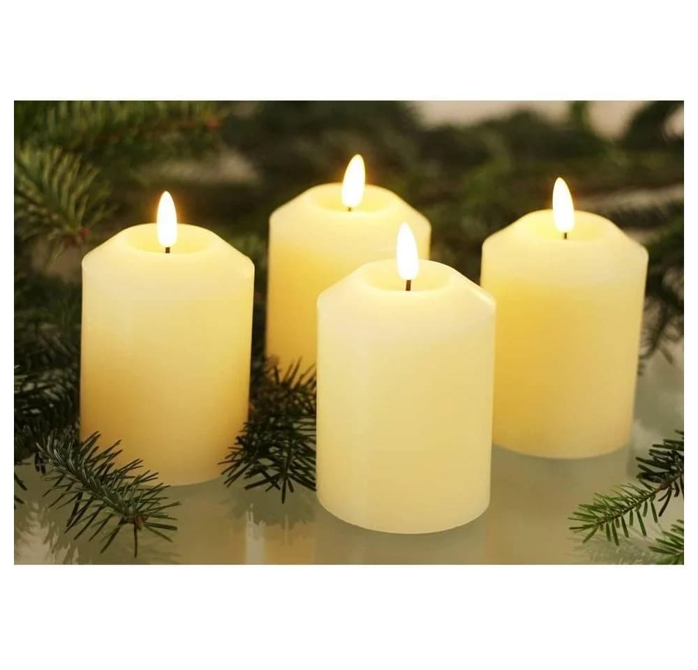 FHS LED-Echtwachskerzen Set 4er Creme mit Timer & Fernbedienung - Bild 2