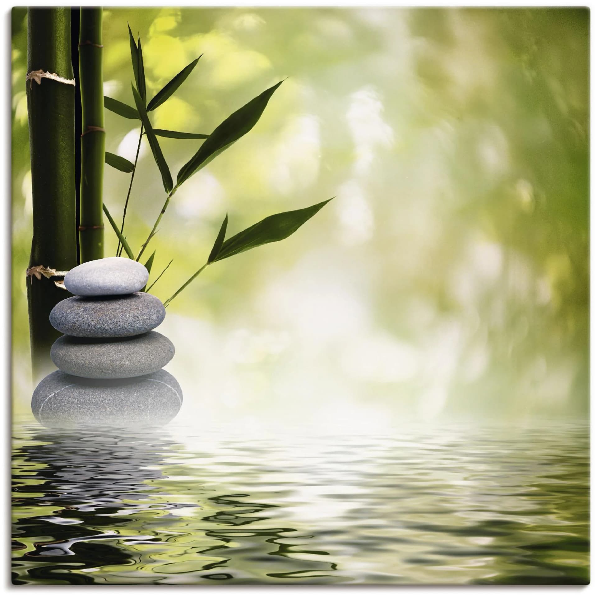 ARTLAND Leinwandbild Asiatische Spa Steine Grün