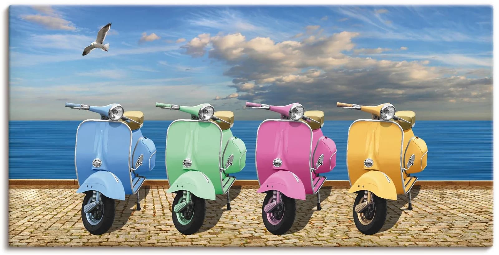 ARTLAND Leinwandbild Vespa-Roller Bunt auf Holzrahmen