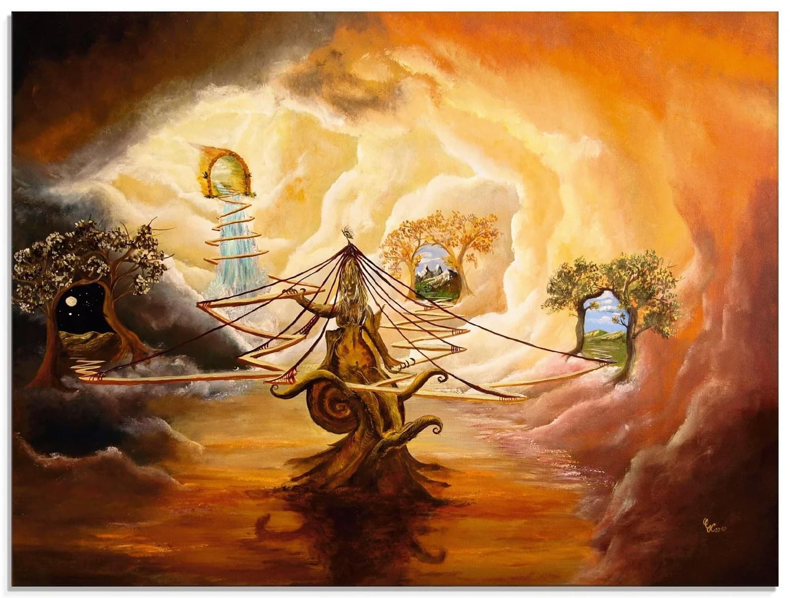 ARTLAND Glasbild "Vernebelte Wege" Orange Landschaft