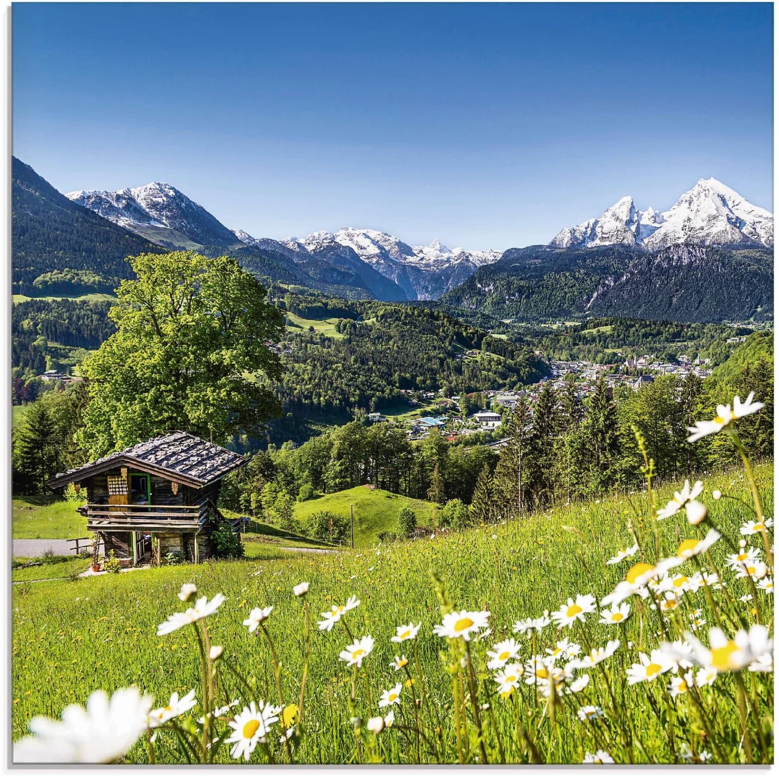 ARTLAND Glasbild Landschaft Bayerische Alpen Grün 40x40 cm