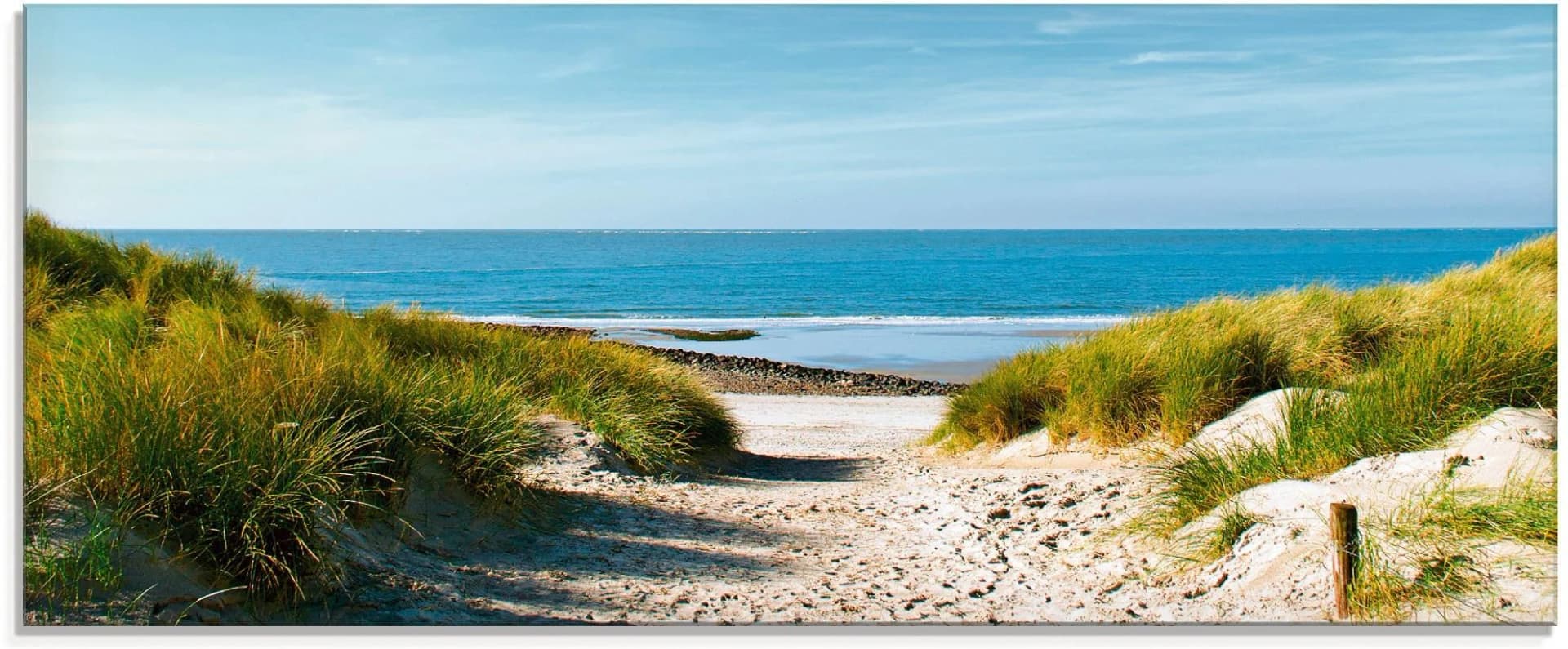 ARTLAND Glasbild Strand mit Sanddünen Naturfarben 125x50cm