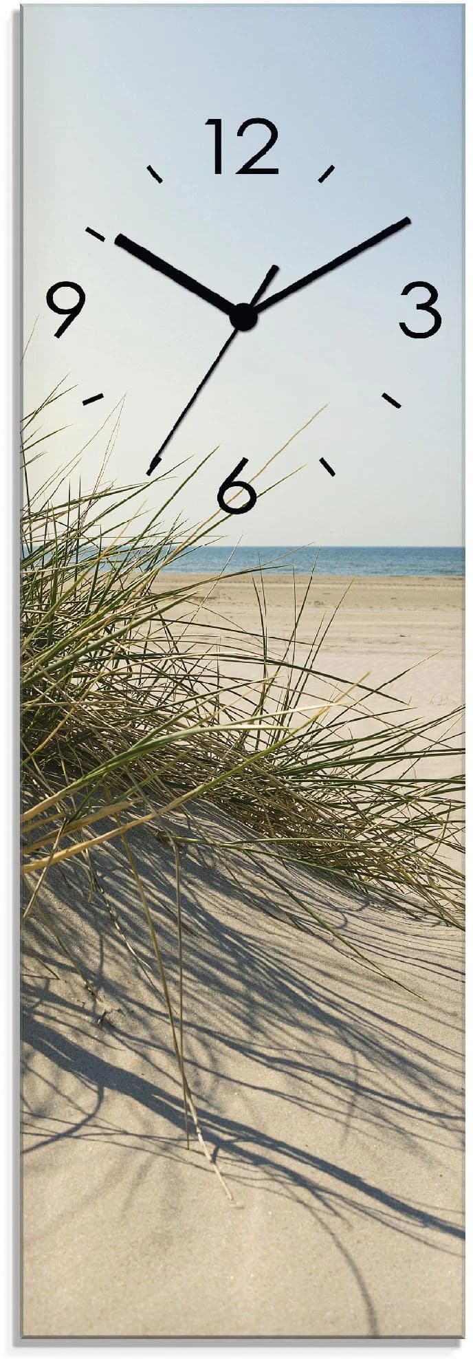 ARTLAND Wanduhr Strandgras Beige Glas Hochformat Funkuhr