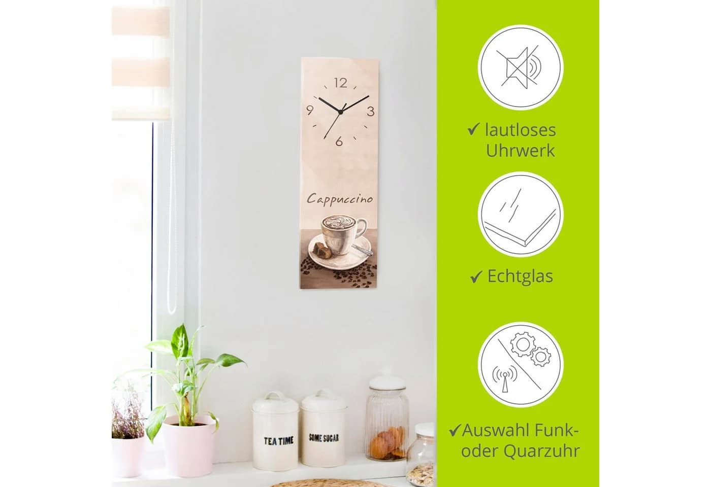 ARTLAND Wanduhr Cappuccino - Kaffee Glas Beige Lautlos Funk - Bild 4