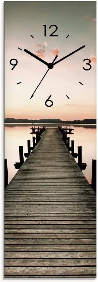ARTLAND Wanduhr Langer Pier Sonnenaufgang Glas Beige Funkuhrwerk Lautlos - Bild 2