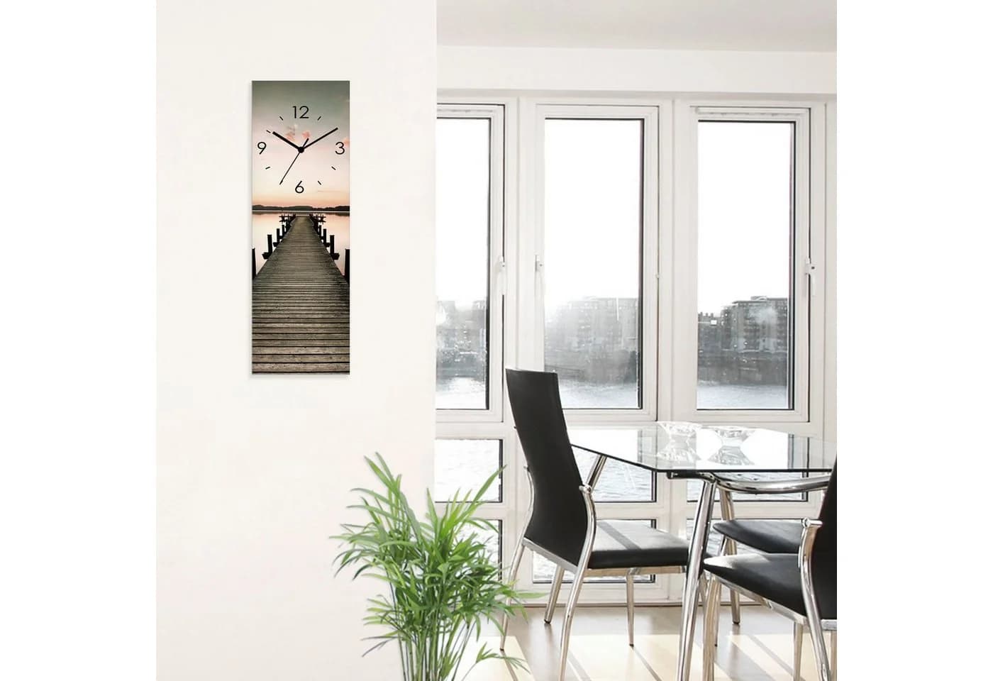 ARTLAND Wanduhr Langer Pier Sonnenaufgang Glas Beige Funkuhrwerk Lautlos - Bild 3