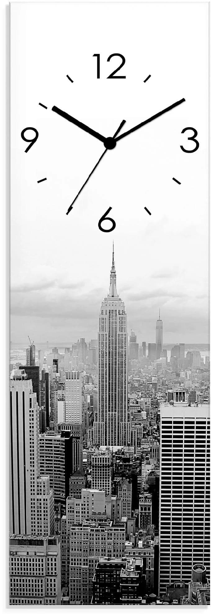 ARTLAND Wanduhr Skyline Manhattan Schwarz Glas Funkuhr
