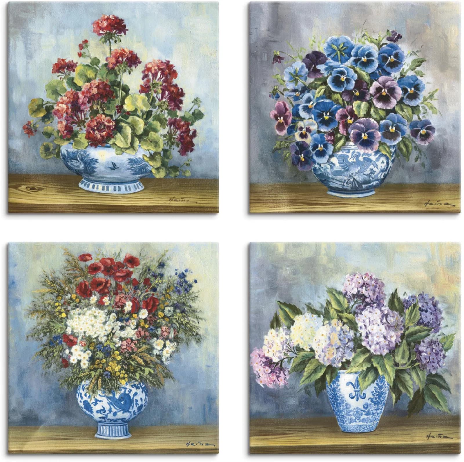 ARTLAND Leinwandbild Blumen Bouqets Blau 30x30 cm