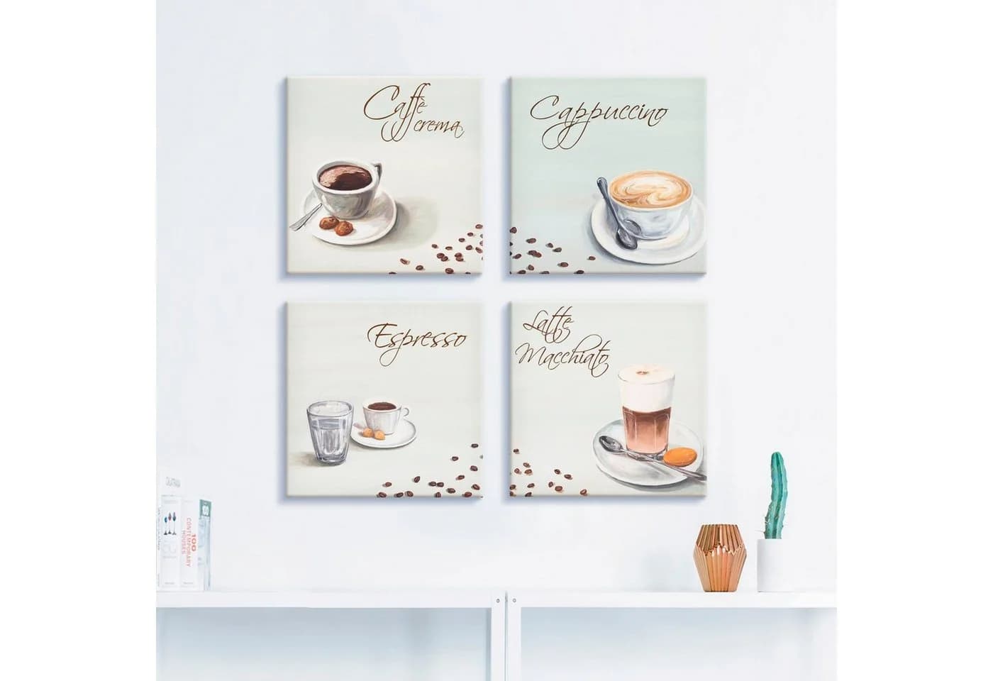 Artland Leinwandbild 4er Set Kaffee Motive Braun Beige Schwarz