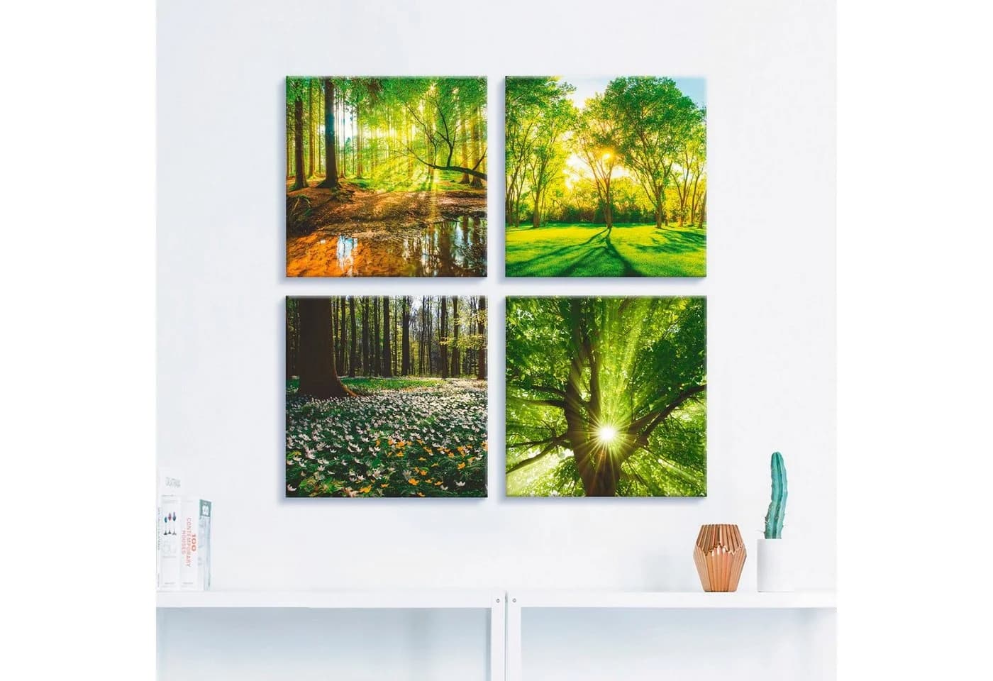 Artland Leinwandbild Set Wald 4-tlg. Grün Naturmotiv - Bild 1