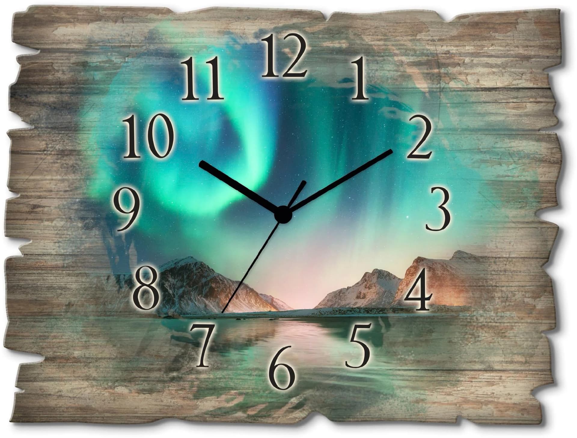 Artland Wanduhr Auroraborialis Nördliches Polarlicht Blau Holz