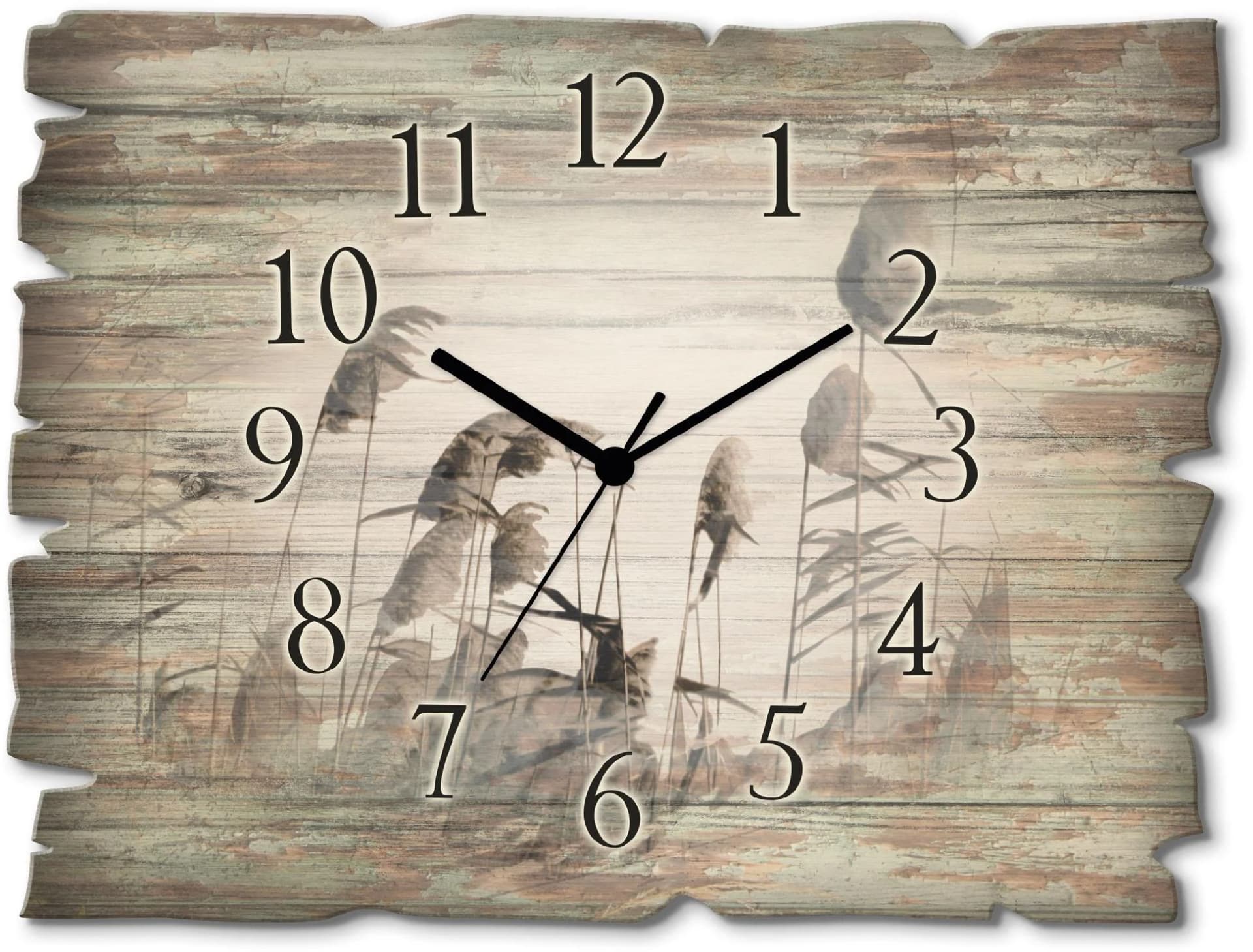 ARTLAND Wanduhr Gräser Beige Natur Holz Vintage-Look