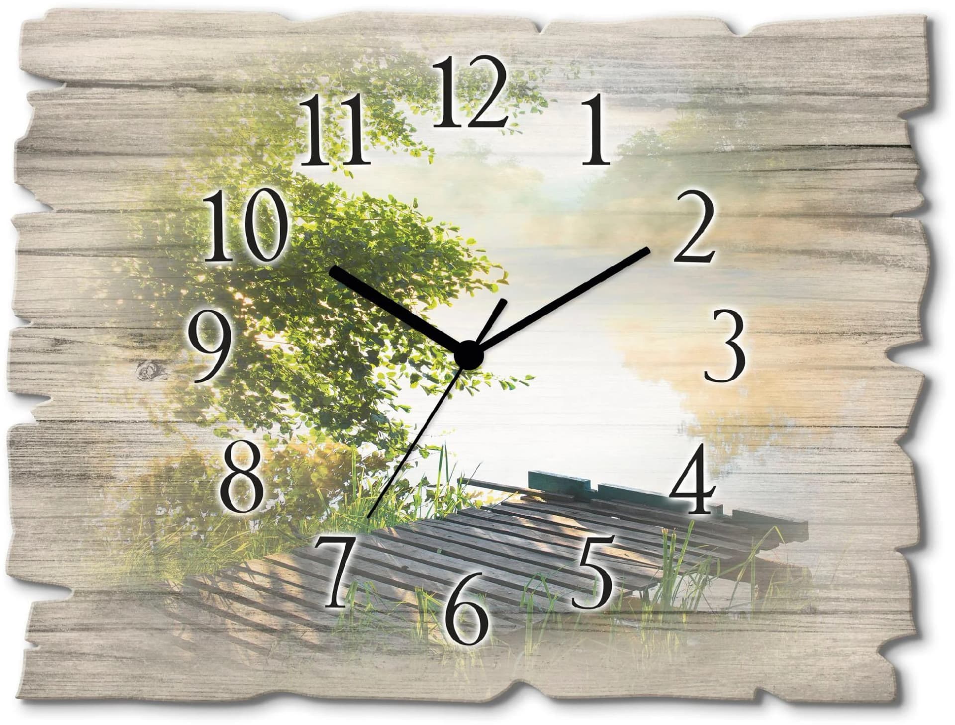 ARTLAND Wanduhr Angelsteg am Morgen Grün Holzoptik Quarz oder Funk