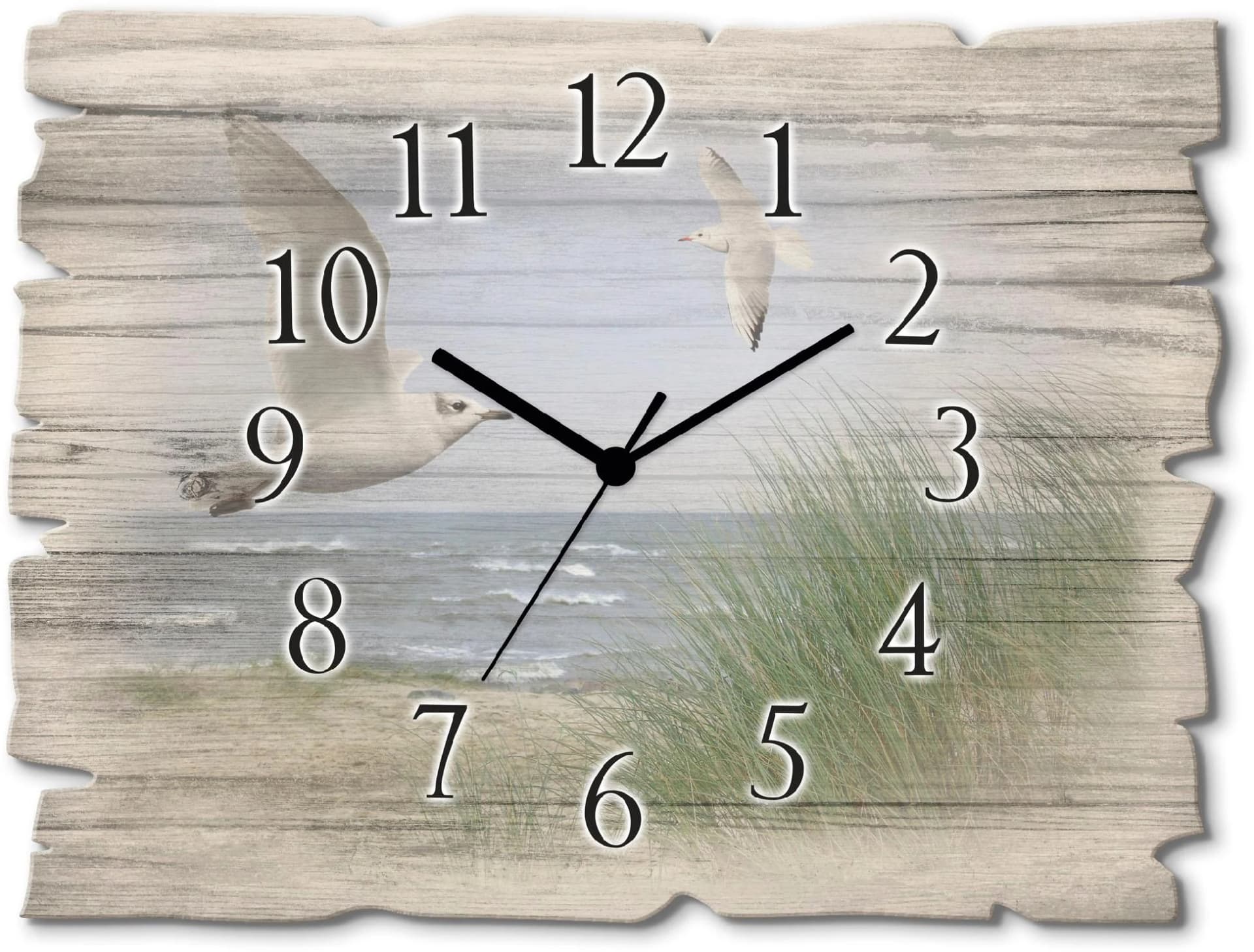 Artland Wanduhr Nordseestrand mit Möwen Blau Vintage