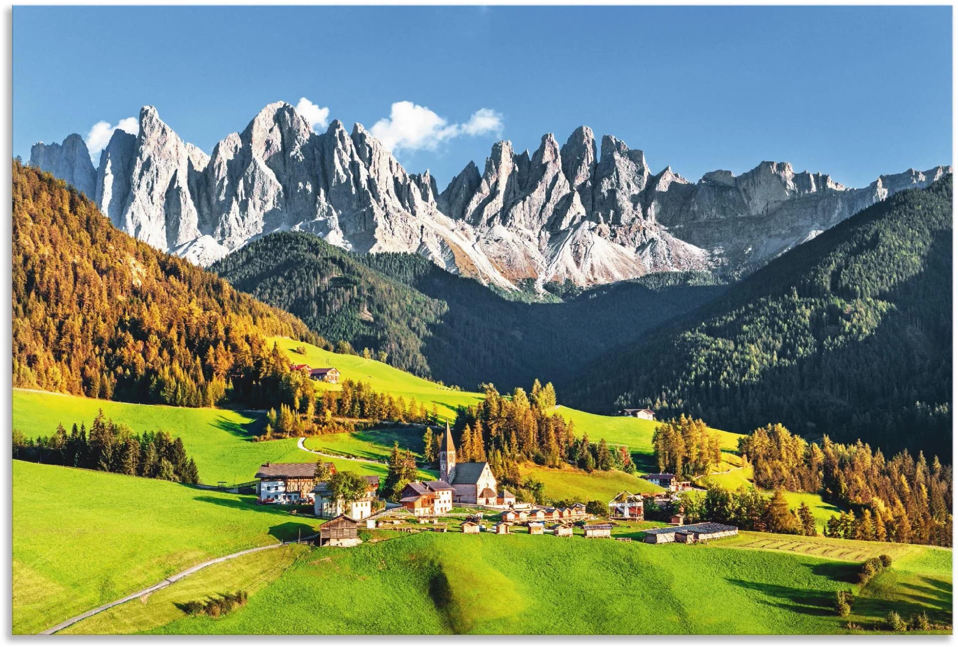 ARTLAND Wandbild Alpen Berge Santa Maddalena Grün 120x80cm