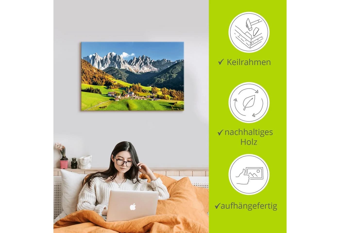 Artland Wandbild Santa Maddalena Alpen Berge - Bild 5