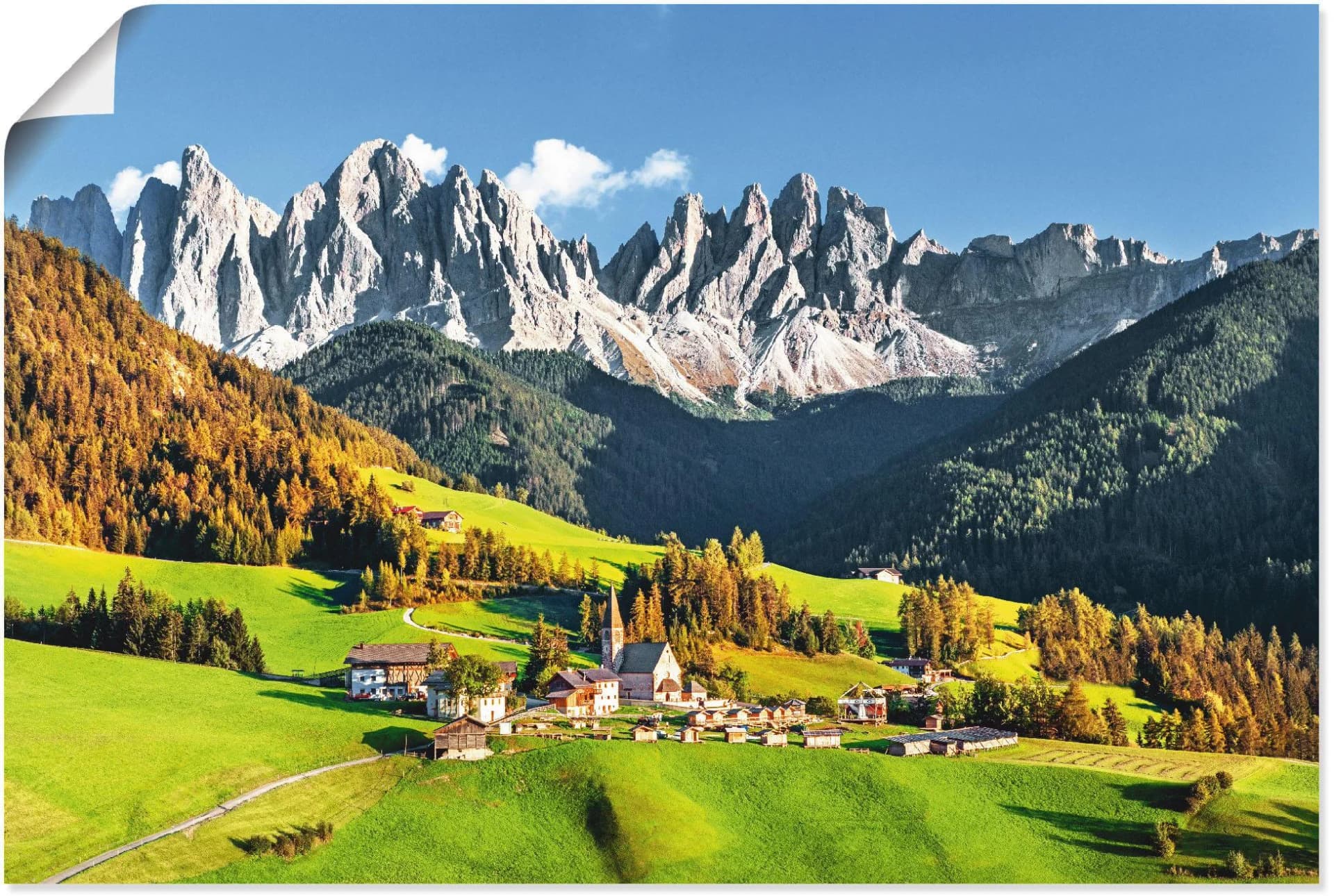 ARTLAND Wandbild Alpen Santa Maddalena Grün Querformat 90x60cm