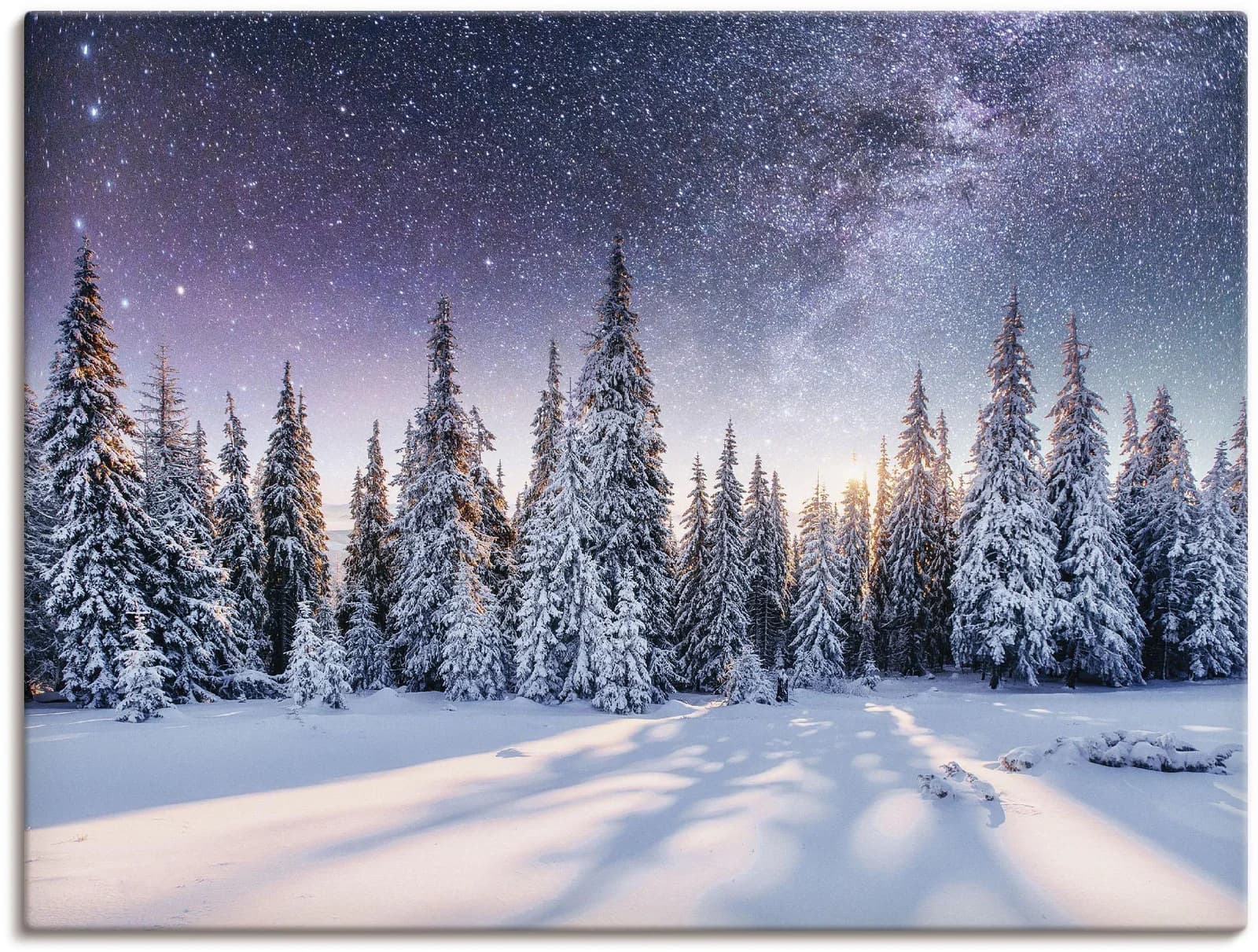 ARTLAND Wandbild Tannenwald im Schnee blau 120x90cm
