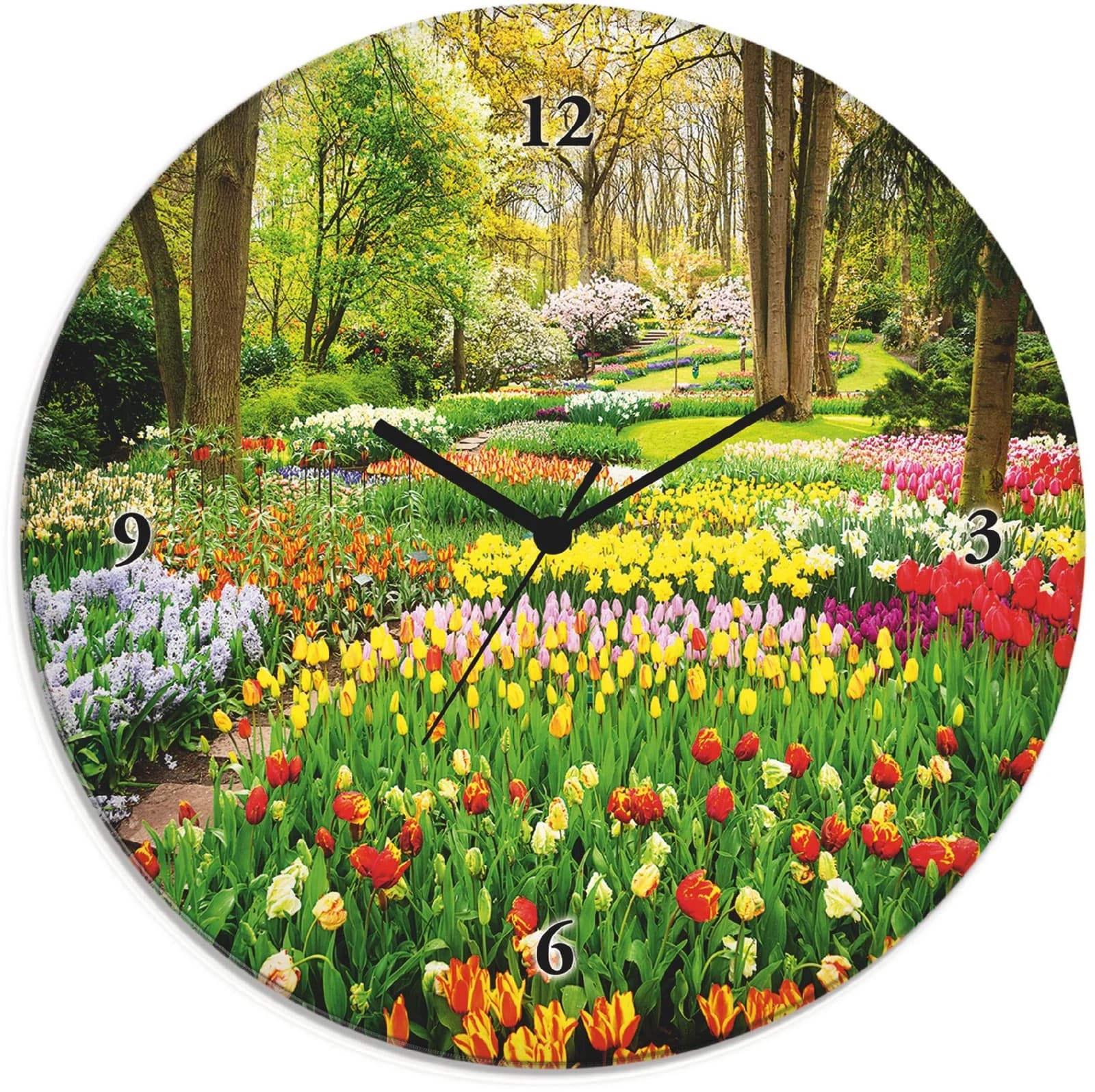 ARTLAND Glasuhr rund Tulpen Garten Frühling bunt