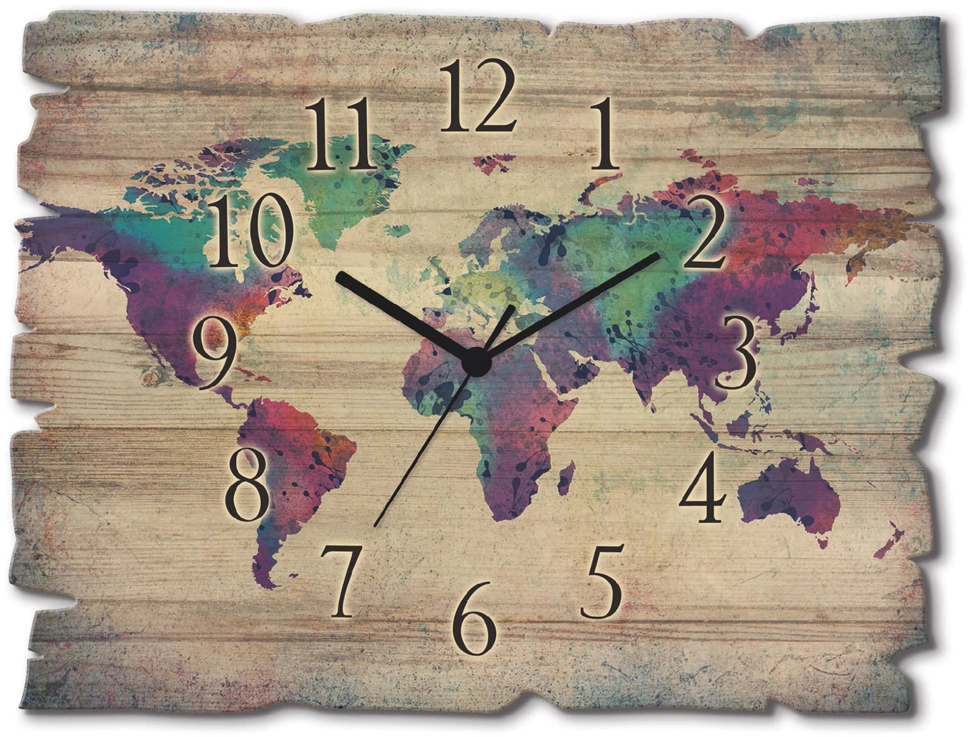 Artland Wanduhr Holzuhr Bunte Weltkarte