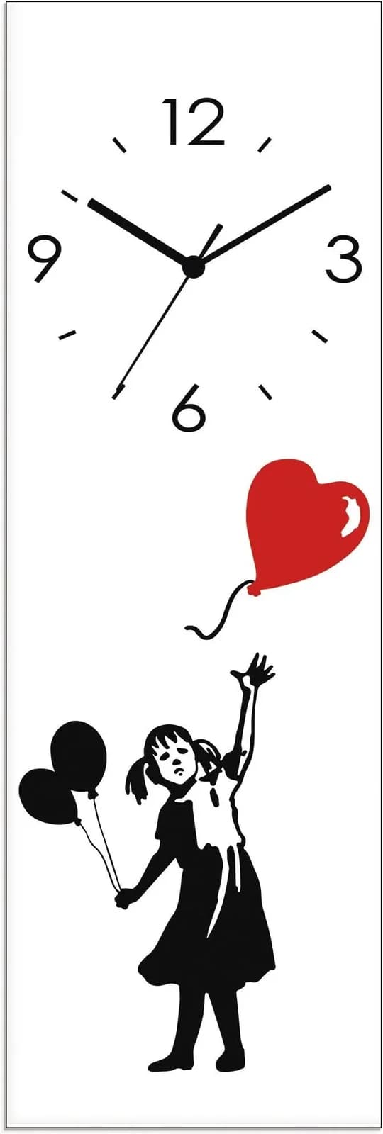 ARTLAND Glasuhr Silhouette Mädchen Ballon Herz Schwarz Wanduhr