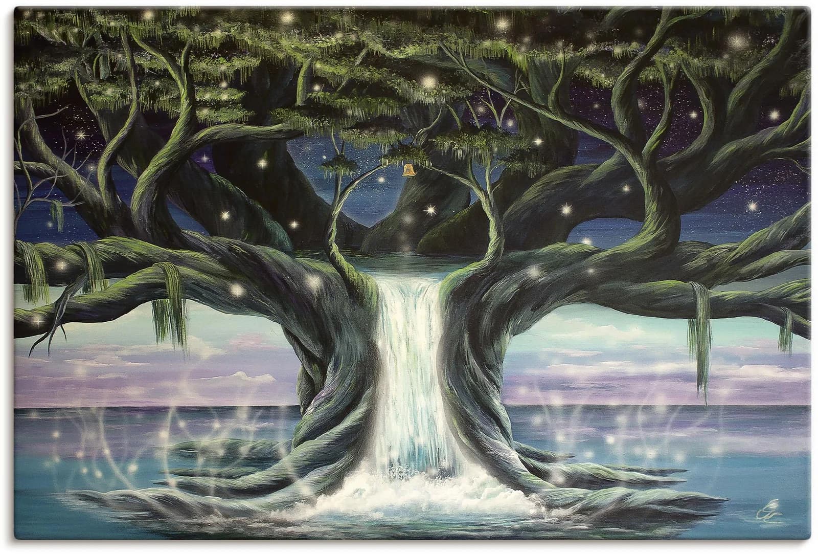 ARTLAND Leinwandbild "Der Baum der Seelen" Blau 90x60 cm