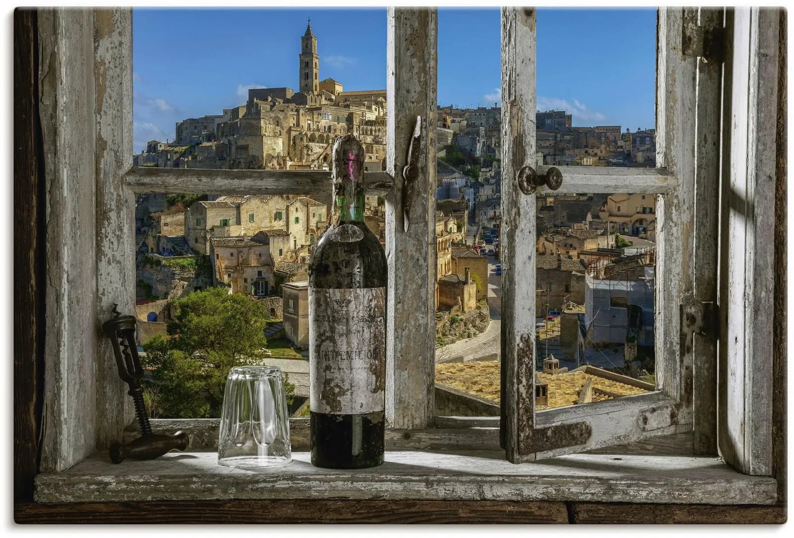 ARTLAND Wandbild Blick aus dem Fenster Matera Grau Leinwandbild