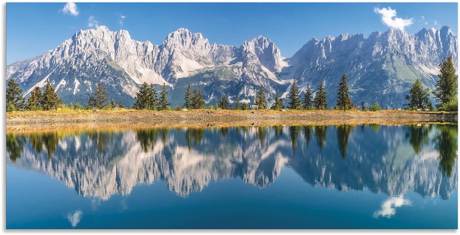 ARTLAND Wandbild Kaisergebirge Tirol Blau Alu-Dibond Leinwand Poster 100x50cm