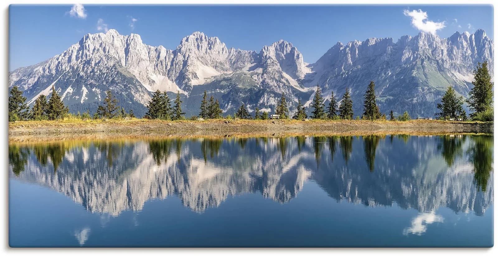 ARTLAND Wandbild Kaisergebirge Tirol Blau Leinwandbild 40x20 cm