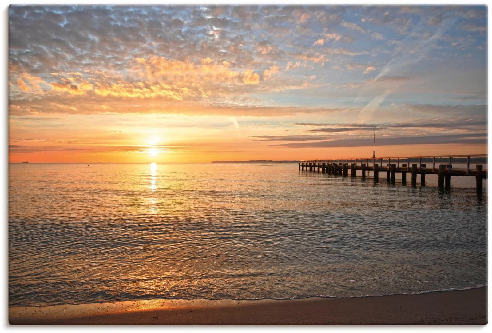 ARTLAND Wandbild Ostsee Motiv Orange Leinwandbild 90x60 cm