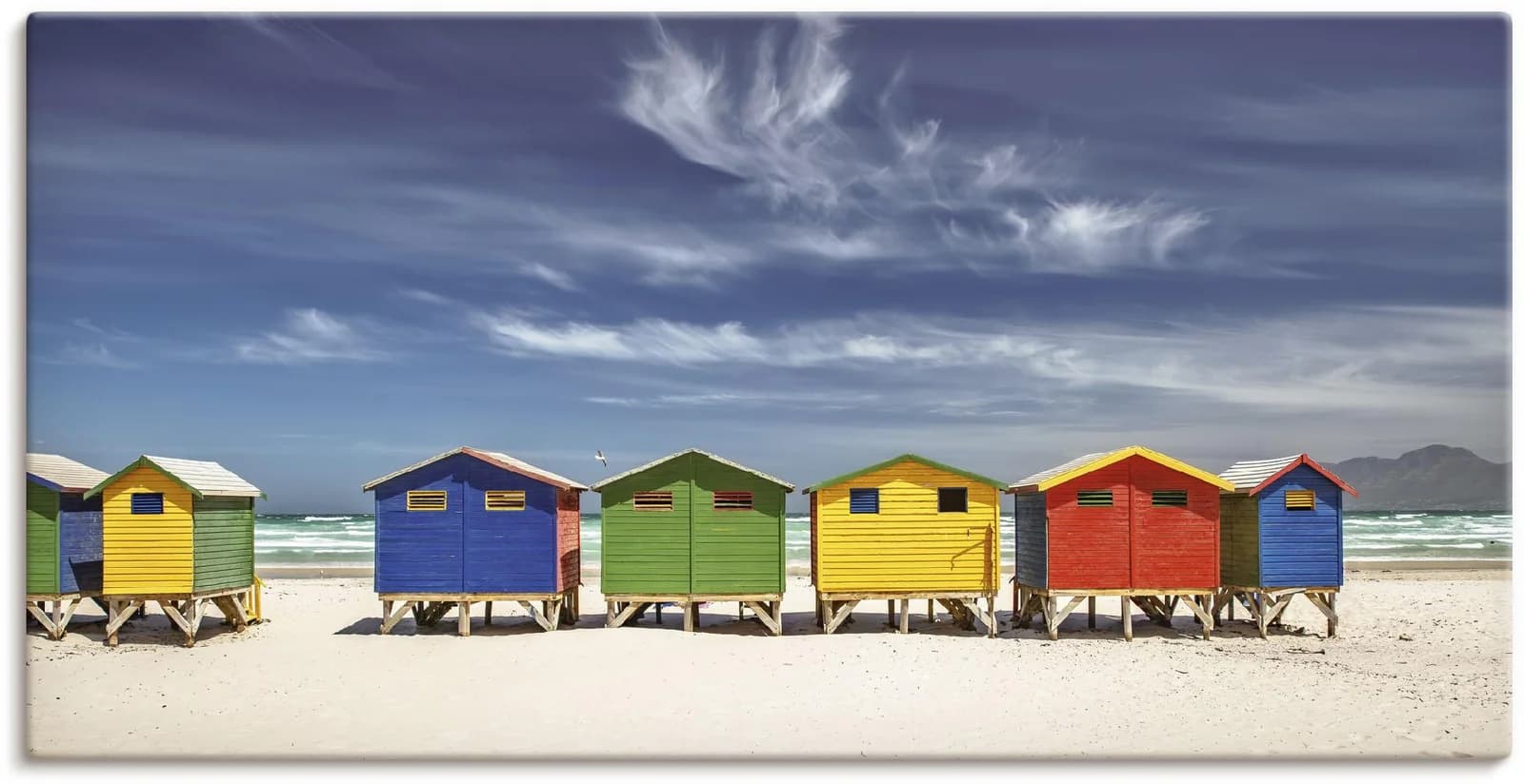 ARTLAND Wandbild Bunte Strandhäuser bei Kapstadt Leinwandbild 150x75cm