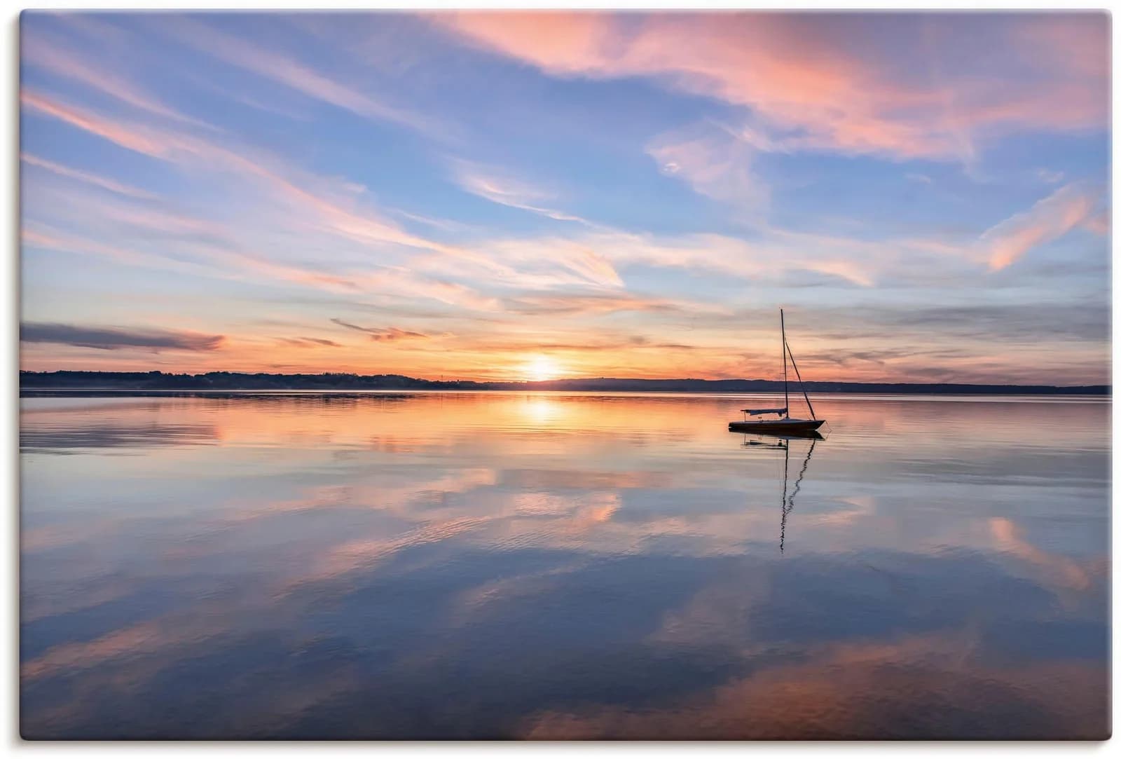 ARTLAND Leinwandbild Sonnenuntergang Starnberger See Blau