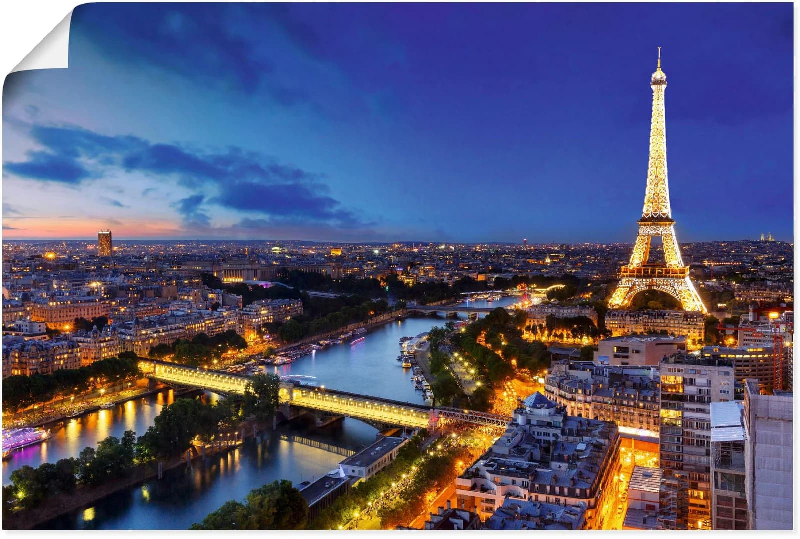 ARTLAND Wandbild Paris Eiffelturm blau Poster