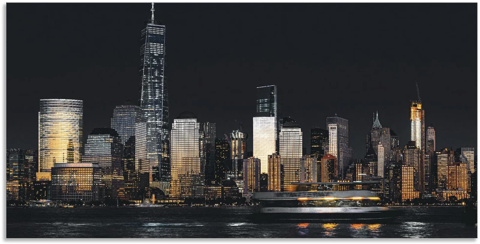 ARTLAND Wandbild New York Financial Distrikt Grau Alu-Dibond