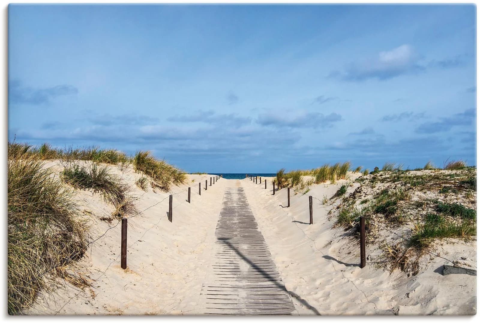 ARTLAND Leinwandbild Strandaufgang Ostsee blau auf Holzrahmen