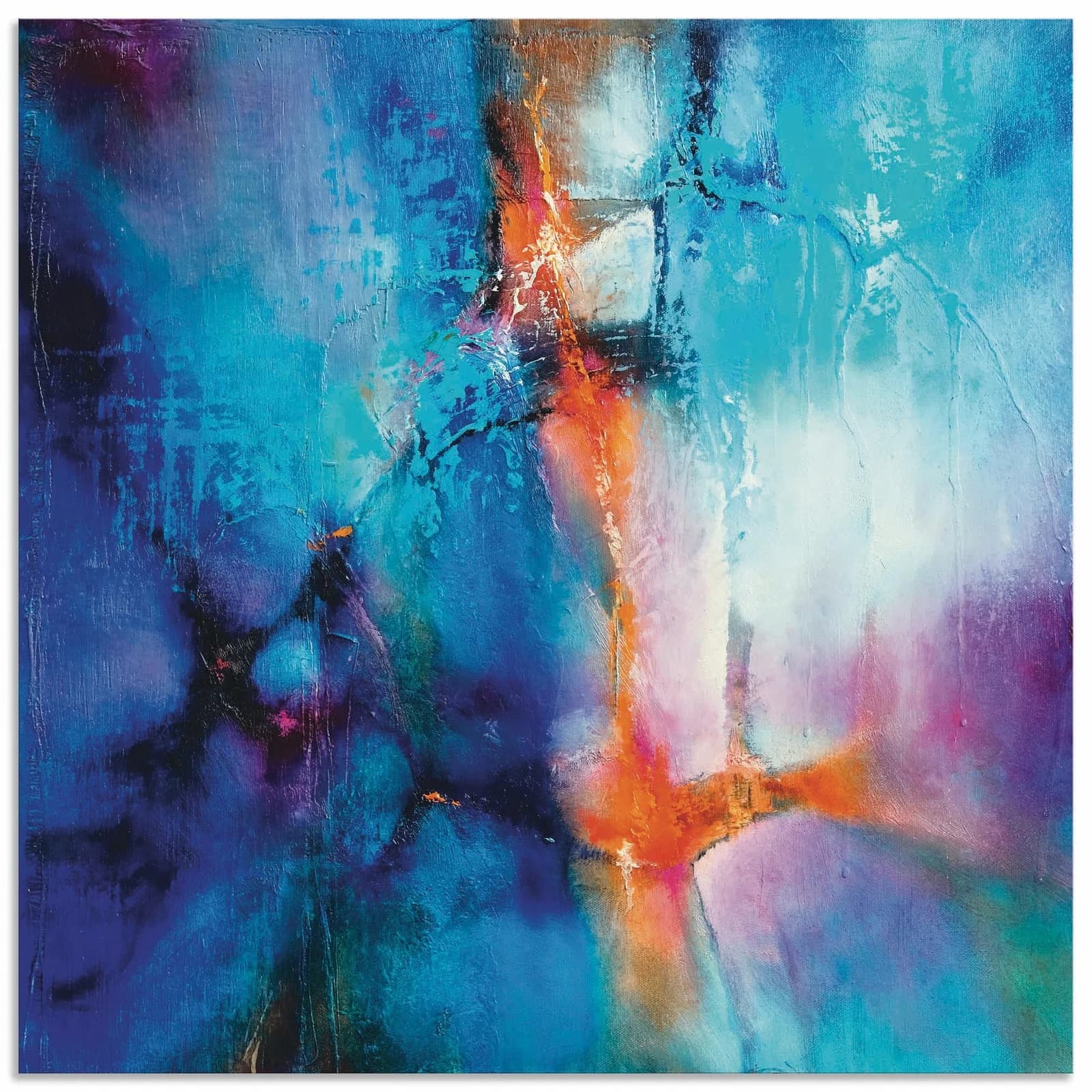 ARTLAND Alu-Dibond-Druck "Türkis und Magenta I" Blau Quadratisch