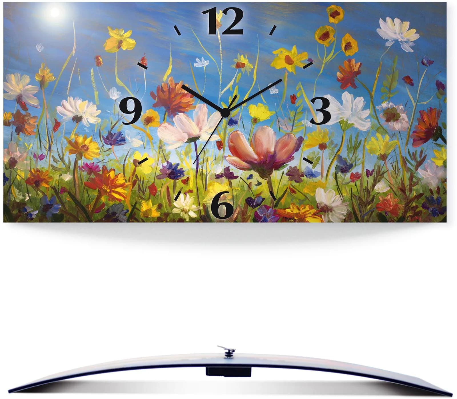 ARTLAND Alu-Wanduhr Wildblumenwiese bunt 3D-Effekt lautlos