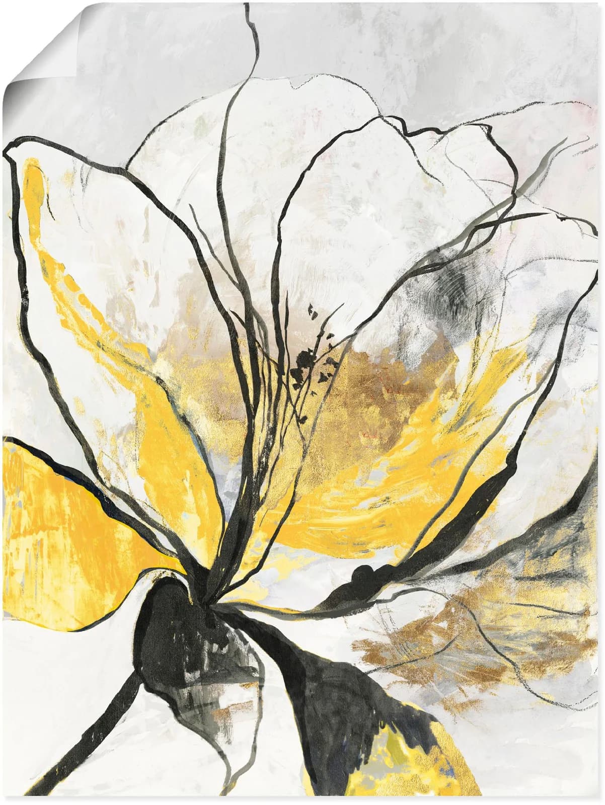 ARTLAND Wandbild Blumenmuster Gelb Poster 60x80 cm