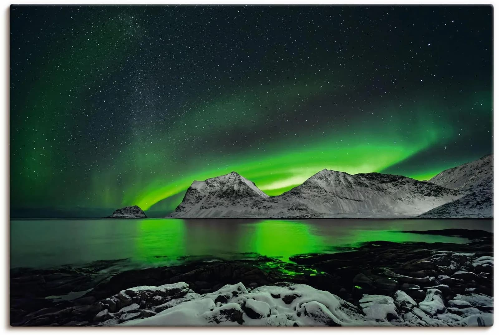 ARTLAND Leinwandbild Polarlicht Bergkette Grün