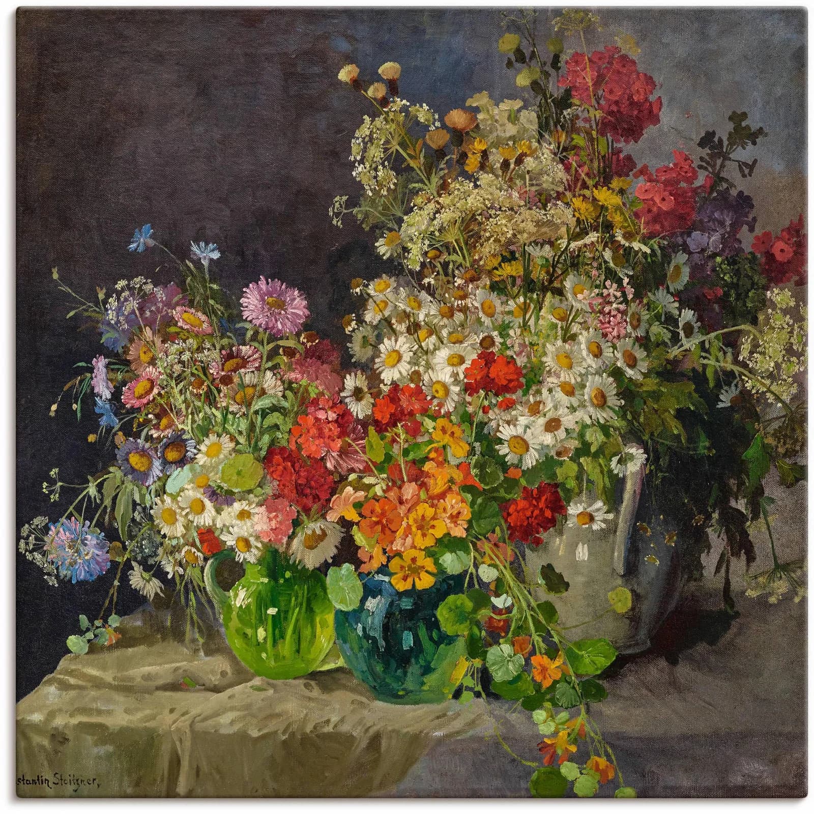 ARTLAND Leinwandbild Stillleben mit Wiesenblumen beige 30x30 cm