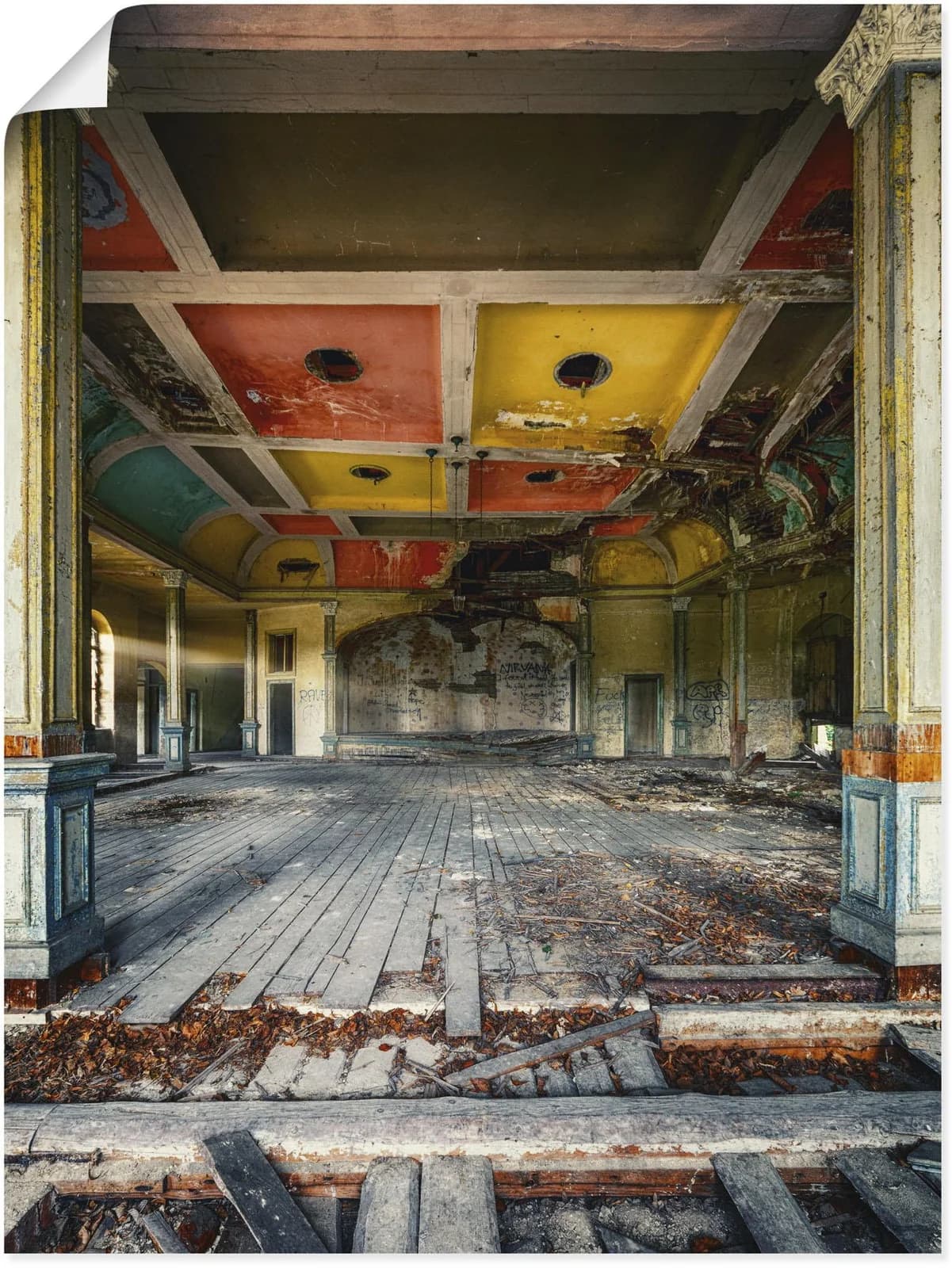 ARTLAND Wandbild Lost Place Tanzsaal Bunt Poster Alubild