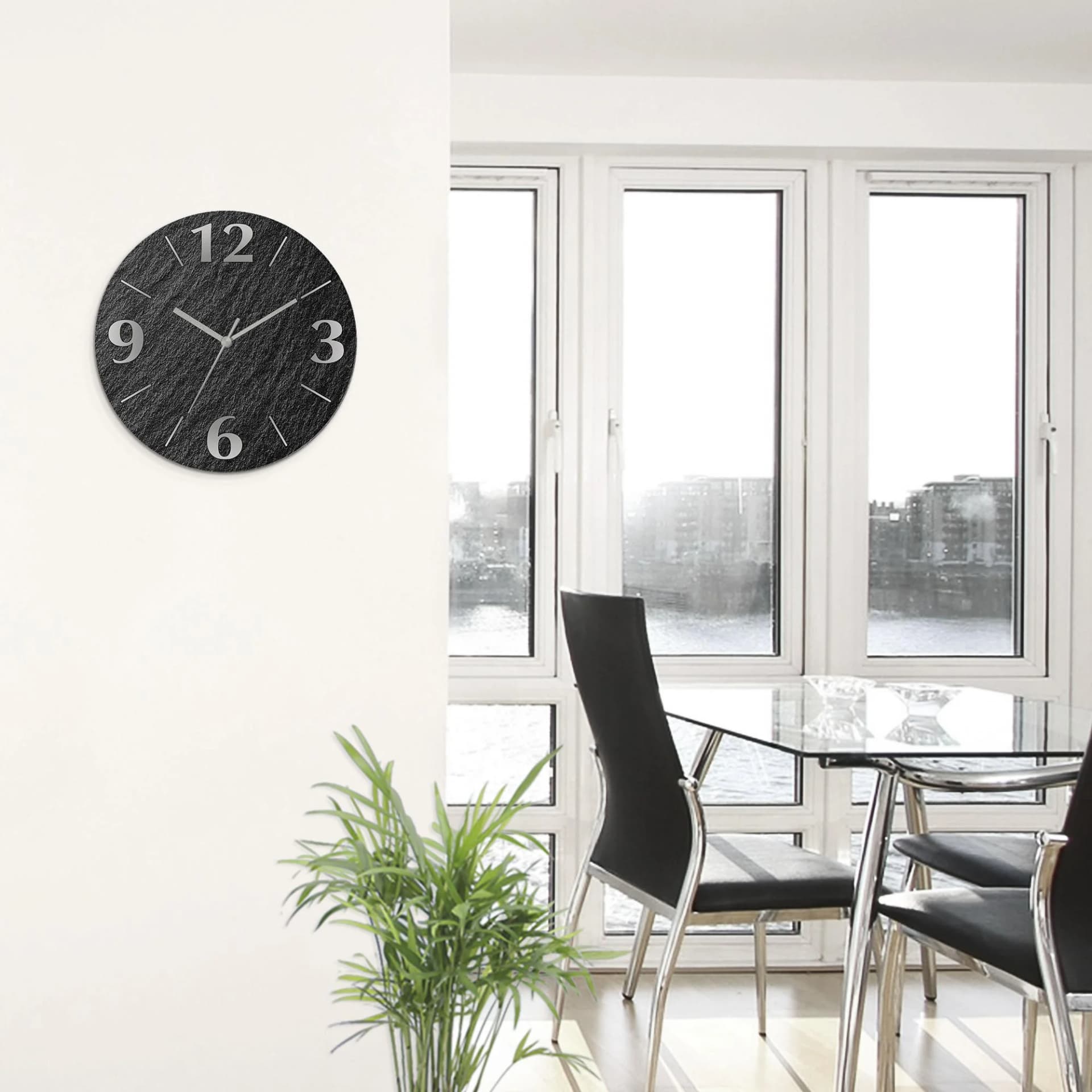ARTLAND Wanduhr Schiefer Schwarz Glas Funkuhrwerk Lautlos
