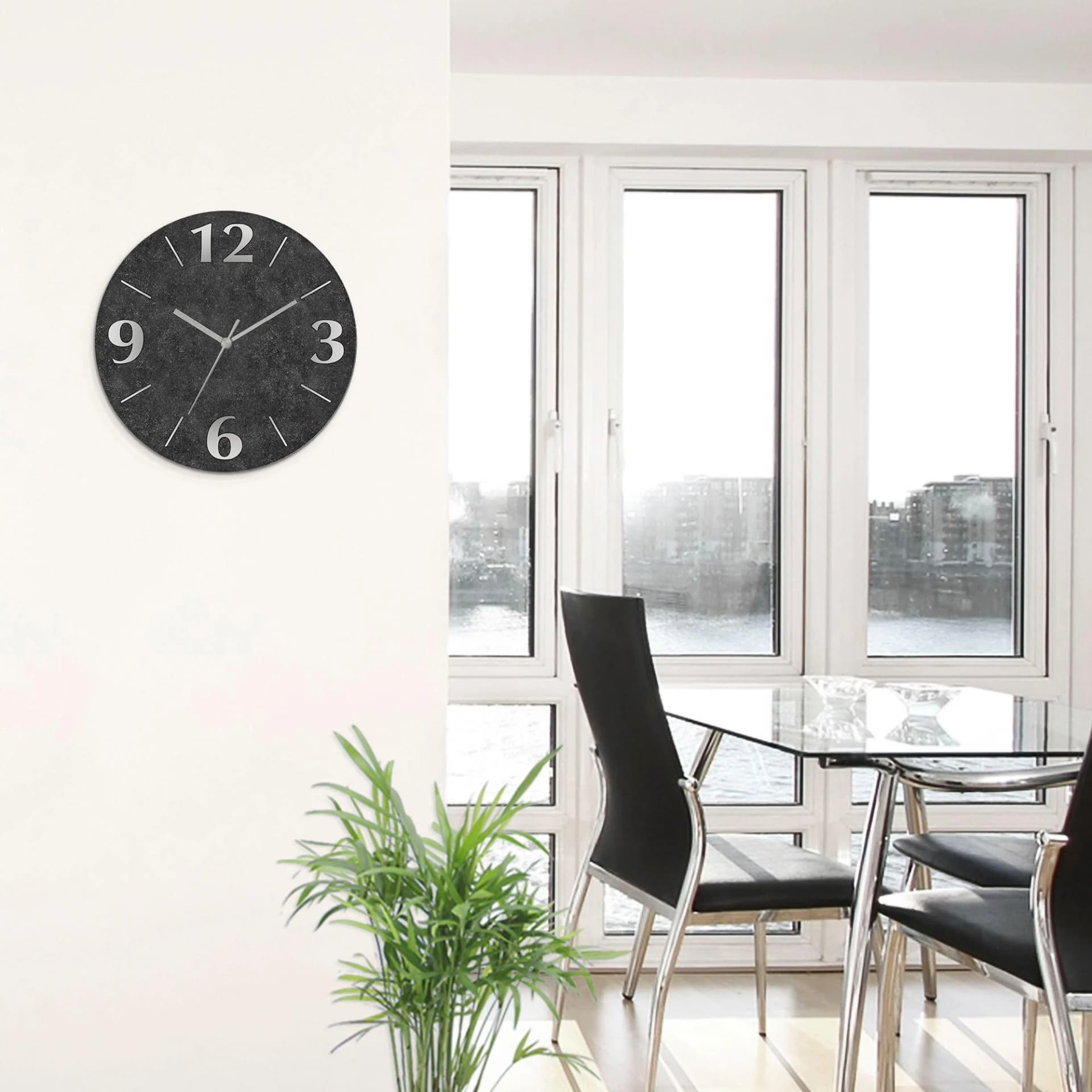 ARTLAND Wanduhr Granit-Gestein-Anthrazit Schwarz Glas Funkuhrwerk
