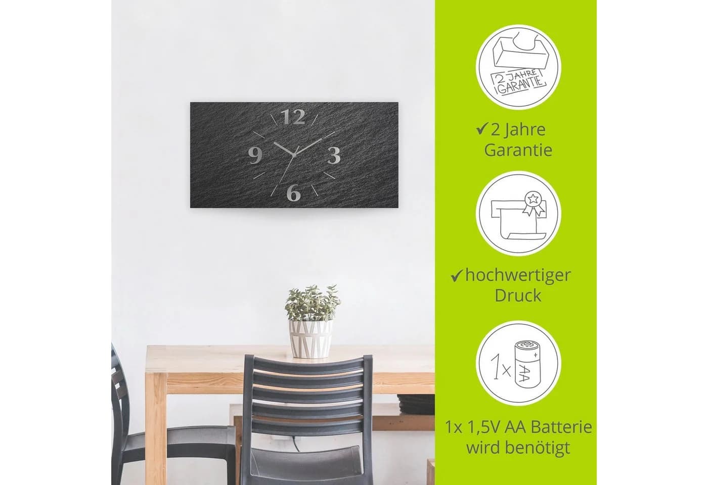 Artland Wanduhr Schiefer Aluminium Lautlos Quarz oder Funkuhrwerk - Bild 4