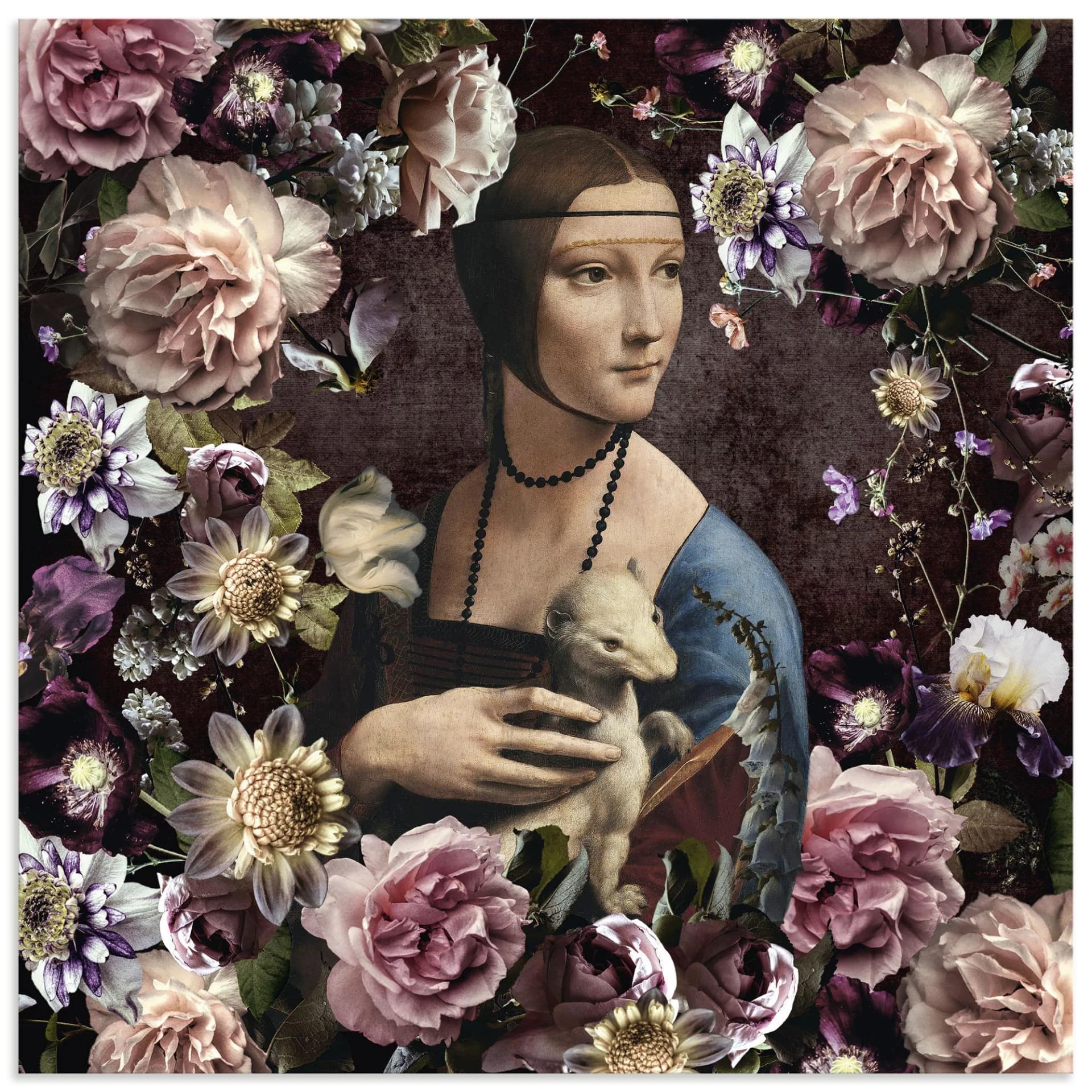ARTLAND Wandbild Lady mit Hermelin Da Vinci Adaption Rot
